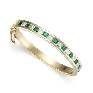 18K Channel Set Emerald & Diamond Bangle Bracelet